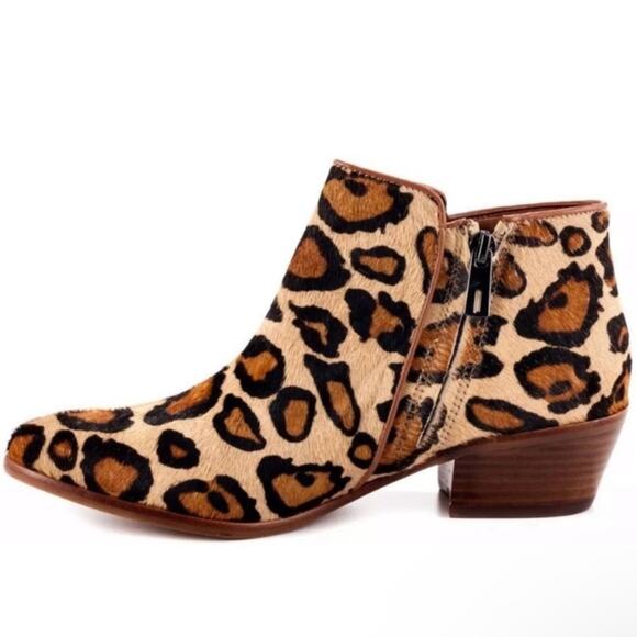 🆕 NWOT Sam Edelman Petty Leopard Bootie Cheetah Heel Zipper Brown Tan Black 4.5 - Picture 3 of 16